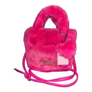 Juicy Couture Free Love Fuzzy Soft Hot Pink Satchel / Crossbody Strap NWT HTF
